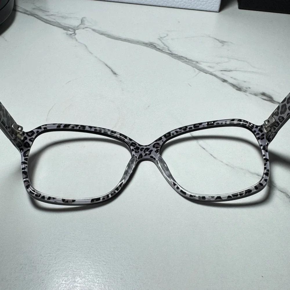 Bebe Exotic BB7075 Jet Black Grey Leopard Print Square Eyeglasses Frames 130